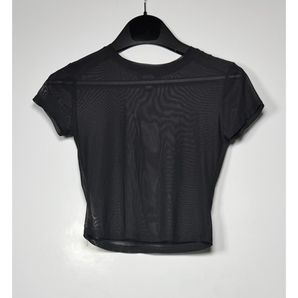 Just Polly New York Sheer Mesh Top Womens Small Black Stretch Casual Wear Shirt